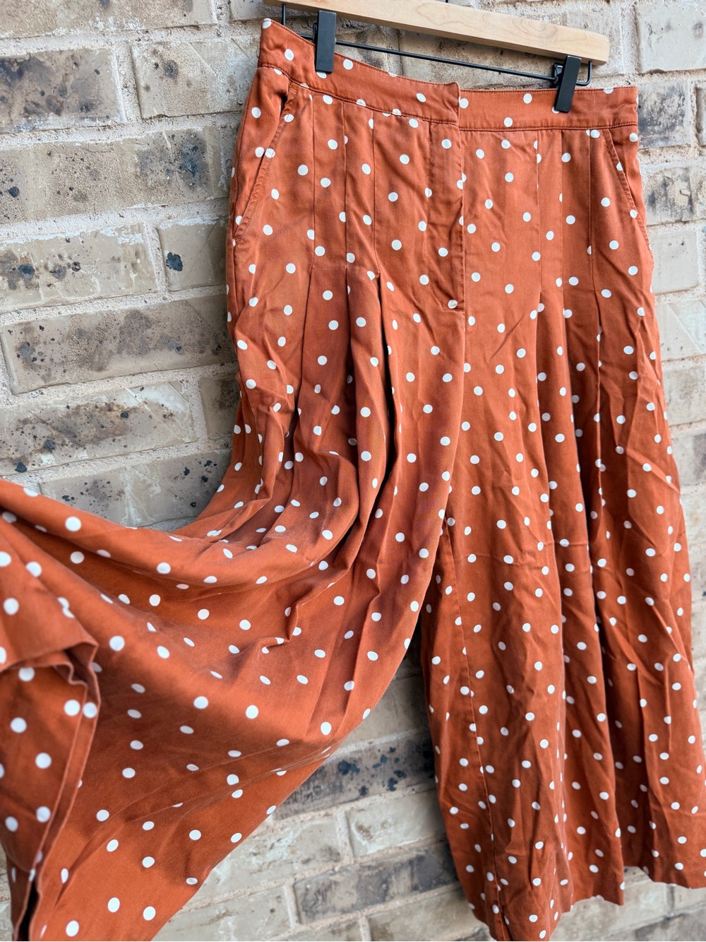 Anthropologie Rust Polka Dot A-Line Maxi Gaucho Wide leg pleated pant Medium - Picture 5 of 11